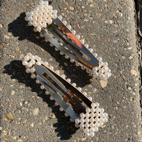 Ivory Pearl embellished clip on barrettes, pair glam prom wedding dressy dance - Picture 10 of 10